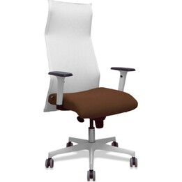 Fauteuil de bureau Piqueras y Crespo Sahuco Blanc Bali Marron Foncé avec Accoudoirs Blancs, Base Blanche et Roulettes Parquet 65