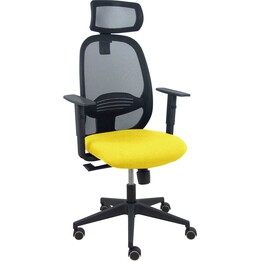 Cadeira de Escritório Piqueras y Crespo Cilanco, Encosto em Malha Preta, Assento Bali Amarelo, Braços 3D e Apoio de Cabeça Regul
