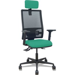 Piqueras y Crespo Bormate Asincro Bürostuhl, schwarzes Netz, Sitz Bali Smaragdgrün, 2D-Armlehnen, 65 mm Rollen, verstellbare Kop