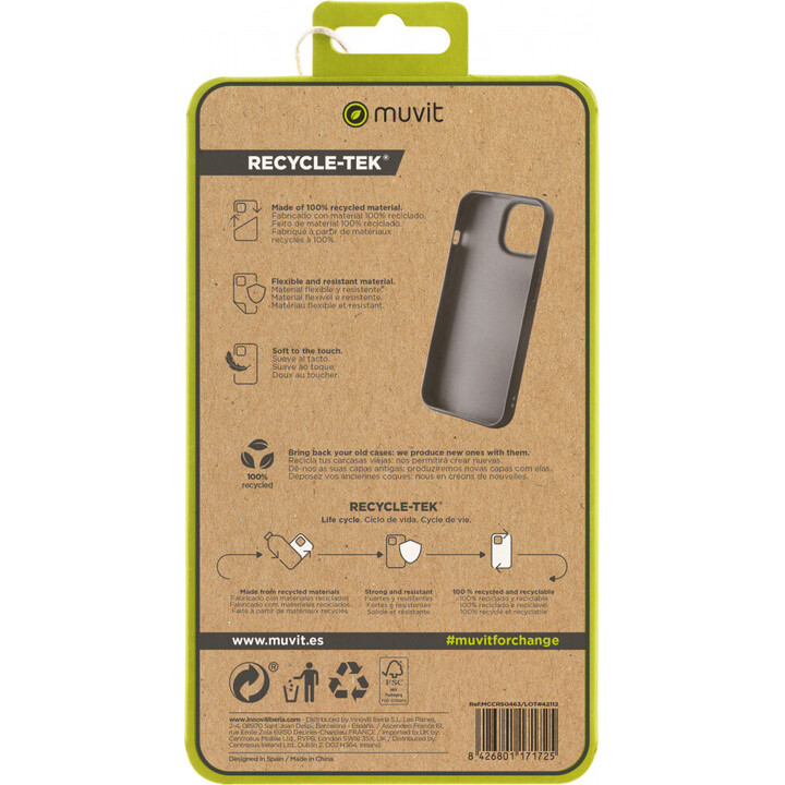 Capa Recycletek compatível com o Apple iPhone 15, preta