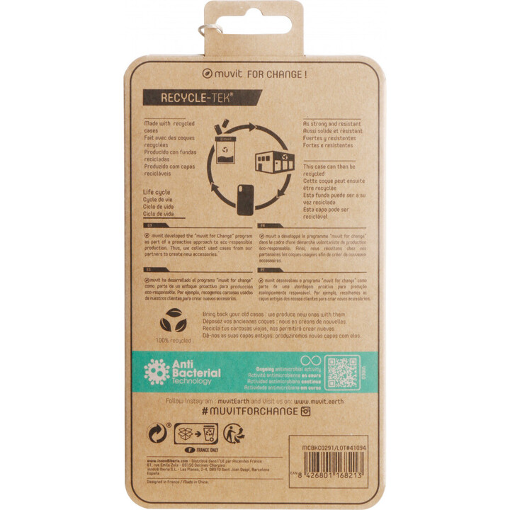 Capa Recycletek compatível com o Apple iPhone 14 Plus, transparente e antibacteriana