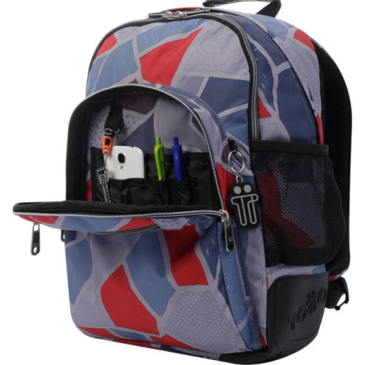 Totto Crayoles Backpack, School Backpack, Gray and Red, Polyester