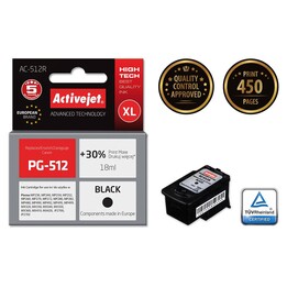 Activejet Encre AC-512R (remplacement de Canon PG-512 ; Premium ; 18 ml ; noir)