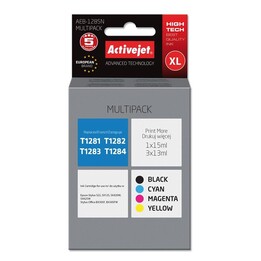 Activejet Encre AEB-1285N (remplacement Epson T1281, T1282, T1283, T1284; Suprême; 1 x 15 ml, 3 x 13 ml; noir, rouge, bleu, jaun