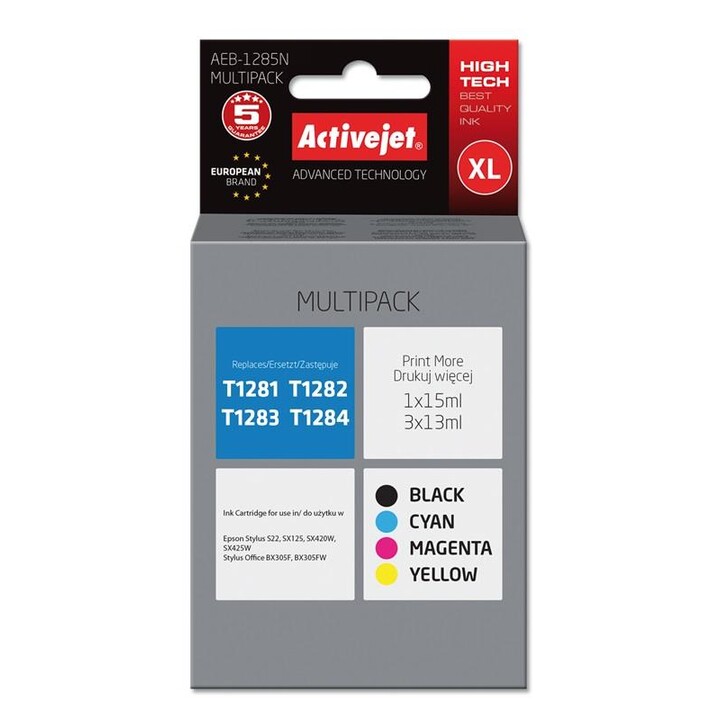 Activejet AEB-1285N cartucho de tinta 4 pieza(s) Compatible Alto rendimiento (XL) Negro, Cian, Magenta, Amarillo