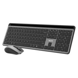 Clavier Ngs Eclipse avec souris incluse, pour la maison ou le bureau, sans fil RF + Bluetooth, clavier QWERTY anglais, gris