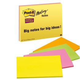 Pack of 4 Pads, 45 Sheets Each, Large Sticky Notes, 203x152mm, Super Sticky, Assorted Neon Colors, 6845-ssp, Post-it 7100234637