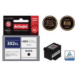Activejet AH-302BRX TintenpatronefürHP Drucker; HP 302XL F6U68AE-Ersatz; Prämie; 20ml; Schwarz