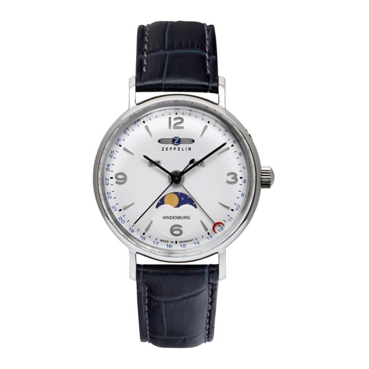 Zeppelin Hindenburg 8077-1 reloj de mujer Moonphase plateado y azul