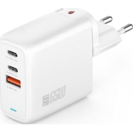 Cargador Flex de 65 W, 2 puertos USB-C + 1 puerto USB-A, blanco