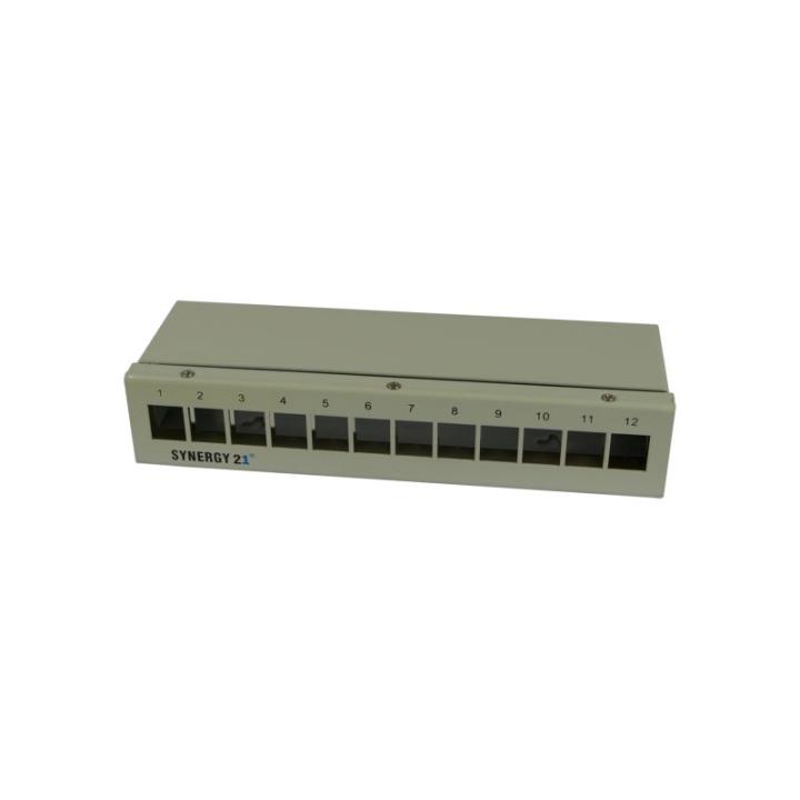12xTP Patch Panel, CAT6A, incl. Keystone, Slim-line (20 mm), Surface-Mounted Metal, Light Gray, Synergy 21,