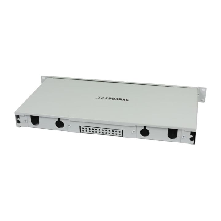 Fiber Optic Patch Panel Splicing Box, 19", 24x LC Duplex Ports, OS2, 9/125μm Single-Mode, incl. pigtails, Light Gray, Synergy 21