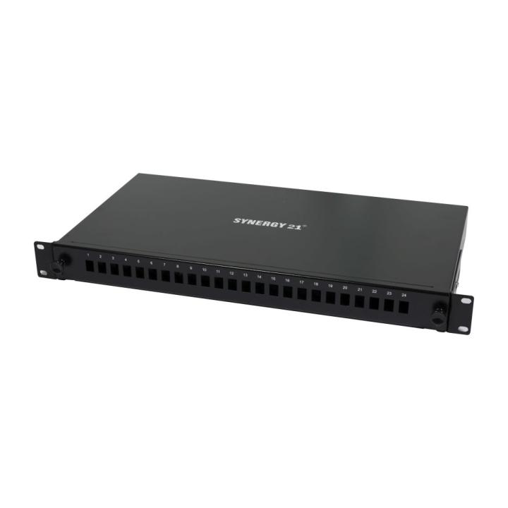 Fiber Optic Patch Panel Splicing Box, 19", 6x LC Duplex Ports, OS2, 9/125u Single-Mode, incl. pigtails, Black, Synergy 21,
