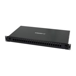 LWL-Patchpanel Spleisbox,19", 24xLC-Duplex-Buchsen, OS2, 9/125u Singlemode, incl.Pigtails, Schwarz, Synergy 21,