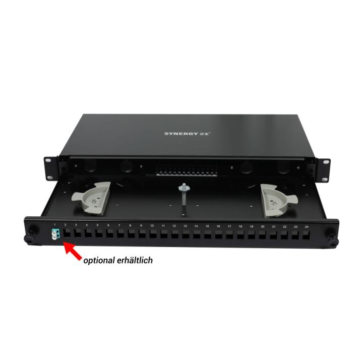 LWL-Patchpanel Spleisbox,19", 24xLC-Duplex-Buchsen, OS2, 9/125u Singlemode, incl.Pigtails, Schwarz, Synergy 21,