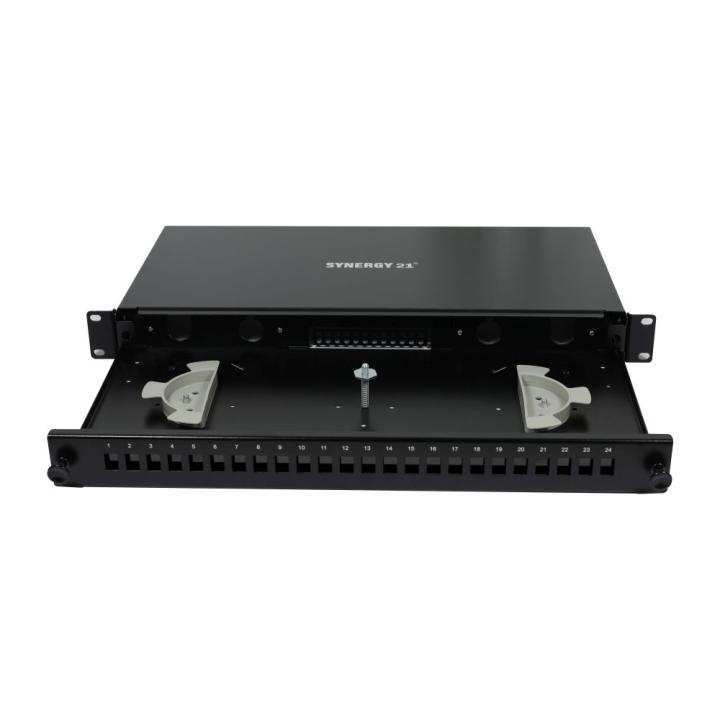 Fiber Optic Patch Panel Splicing Box, 19", 12x LC Duplex Ports, OM4, 50/125μm Multimode, incl. pigtails, Black, Synergy 21,