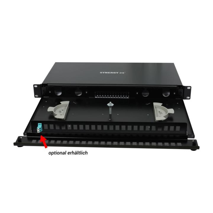 Fiber Optic Patch Panel Splicing Box, 19", 24x LC Duplex Ports, OM5, 50/125μm Multimode, Includes Pigtails, Black, Synergy 21,