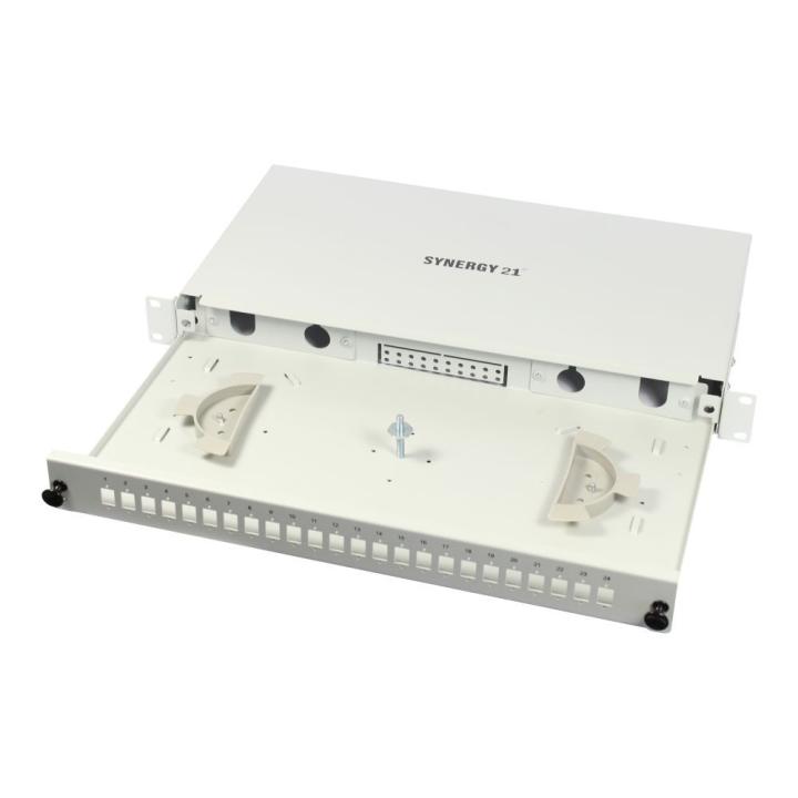Fiber Optic Patch Panel Splicing Box, 19", 6xLSH (E2000APC) Simplex Jacks, OS2, 9/125μm Single-Mode, incl. pigtails, Light Gray,