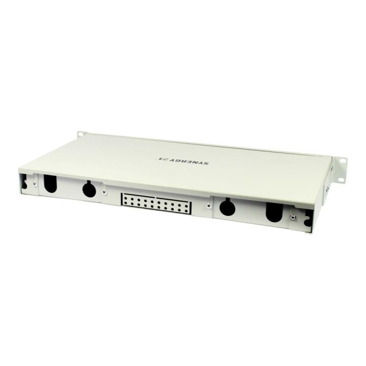 Fiber Optic Patch Panel Splicing Box, 19", 24xLSH (E2000APC) Simplex Jacks, OS2, 9/125μm Single-Mode, incl. pigtails, Light Gray