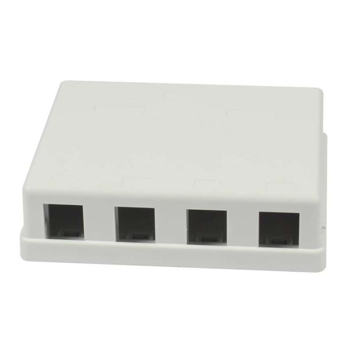 4xTP Patch Panel, CAT6A, includes slim-line Keystone jacks with cable clamps, surface-mount ABS, white, Synergy 21,