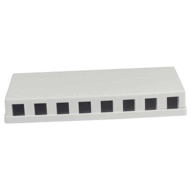 8xTP Patch Panel, CAT6A, includes slim-line Keystone jacks with cable clamps, surface-mount ABS, white, Synergy 21,