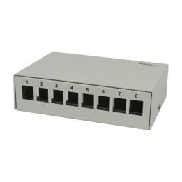8xTP Patch Panel, CAT6A, incl. Keystone, short with cable clamp, surface-mount metal, light gray, Synergy 21,