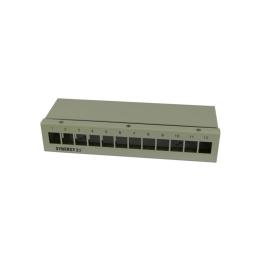 Patch Panel 12xTP, CAT6A, incl.Keystone, Slim-line mit Kabelklemme, Aufputz Metall, Lichtgrau, Synergy 21,