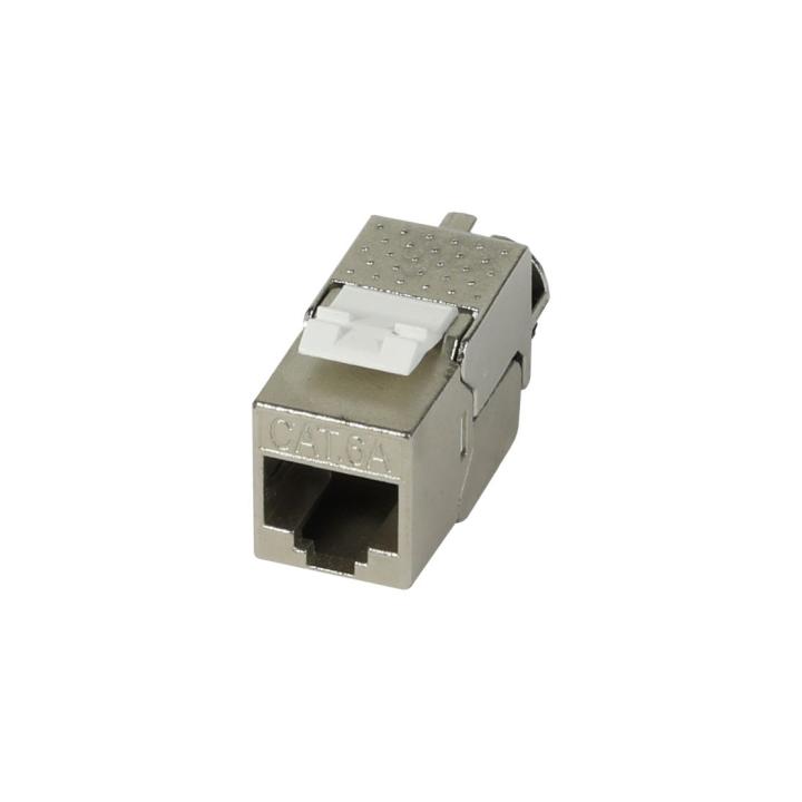 12xTP Patch Panel, CAT6A, includes Keystone jacks, slim-line with cable clamp, surface-mounted metal, light gray, Synergy 21,