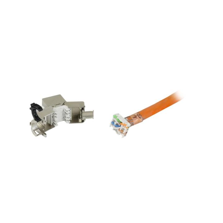 24xTP Patch Panel, CAT6A, includes slim-line Keystone jacks with cable clamps, 19", 1U (depth 94 mm) with cable clamps, light gr