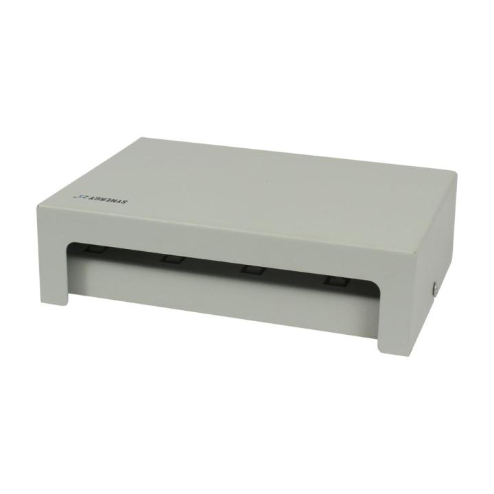 Patch Panel 8xTP, CAT6A, incl.Keystone, Slim-line/Short mit Staubschutzklappe, Aufputz Metall, Lichtgrau, Synergy 21,
