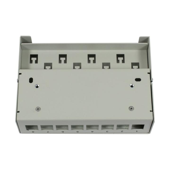 Patch Panel 8xTP, CAT6A, incl.Keystone, Slim-line/Short mit Staubschutzklappe, Aufputz Metall, Lichtgrau, Synergy 21,