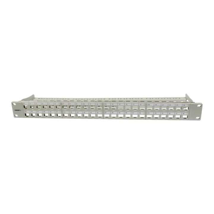 48xTP Patch Panel, CAT6A, includes Slim-line/Short Keystone jacks with dust covers, 19", 1U (t95mm), Light Gray, Synergy 21,