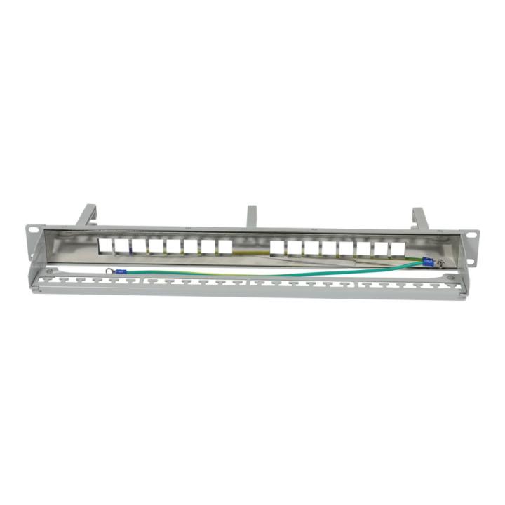Patch Panel 16xTP,CAT6A, incl.Keystone Slim-line, 19", 1HE(t 92mm) mit Kabelbügel, Lichtgrau, Synergy 21,