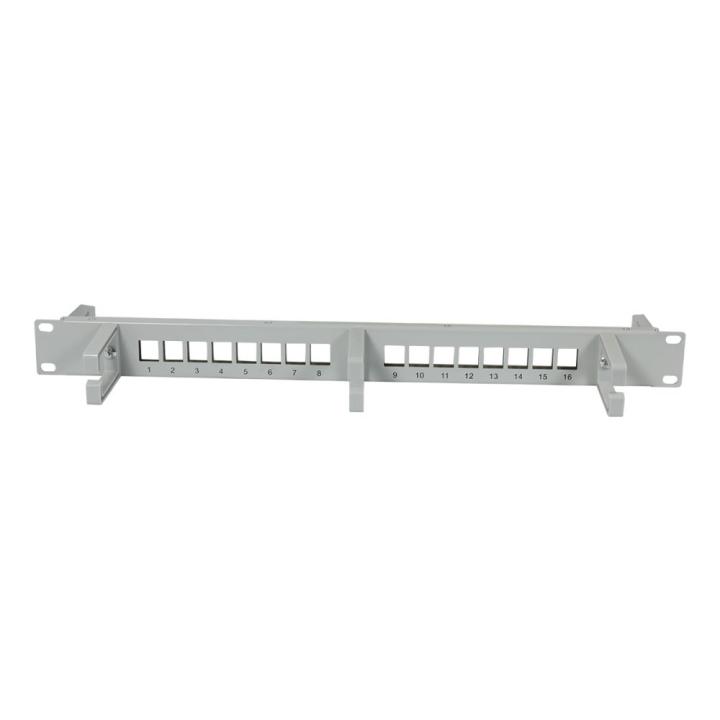 Patch Panel 16xTP,CAT6A, incl.Keystone Slim-line mit Kabelklemme, 19", 1HE(t 92mm) mit Kabelbügel, Lichtgrau, Synergy 21,