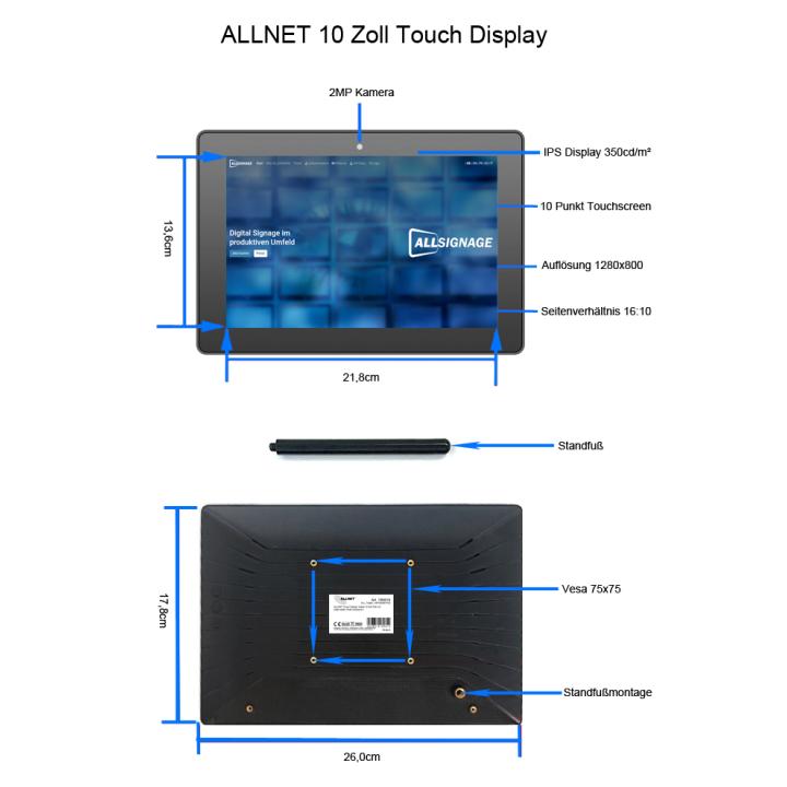Tablet ALLNET com ecrã tátil de 12 polegadas, PoE, 8 GB/64 GB, RK3576S, Android 14, PrimeTwo-120