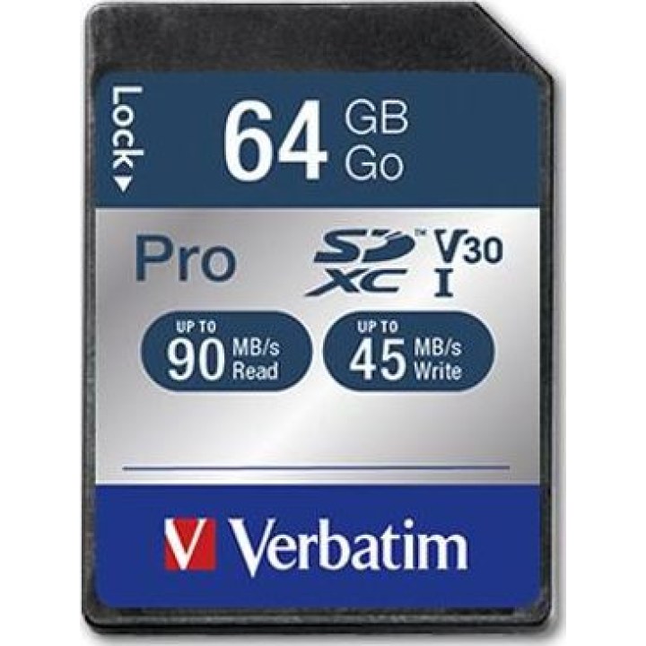VERBATIM Pro carte mémoire SDXC 64 Go Classe 10 noir