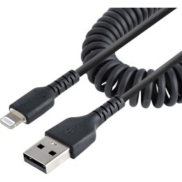 STARTECH.COM 1m 3ft USB to Lightning Cable, MFi-certified, coiled iPhone charger cable, black, durable TPE sheath, aramid fibre