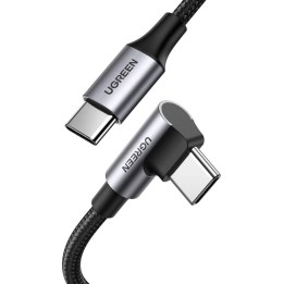 Câble de recharge rapide UGREEN US334 USB-C vers USB-C 100 W, 1 connecteur coudé, gaine en nylon, boîtier en aluminium, 2 m, noi
