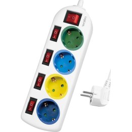 Outlet strip, 4 safety sockets, with a switch for each socket, multicoloured