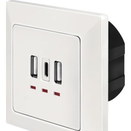 Flush-mounted socket, 2x USB-A, 1x USB-C