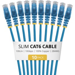 STARTECH.COM Cavo CAT6 Blue Slim da 1 m, confezione da 10, antiaggrovigliamento, PoE 100 W, UTP, LSZH, filo in rame nudo puro 28