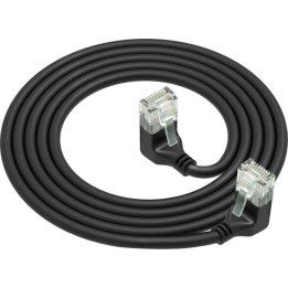 Black 5-metre U/UTP CAT6A LSZH Slimline patch cable with RJ45 connectors, 90° angled down to 90° angled down