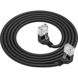 Black 5 meters U/FTP CAT6A LSZH Slimline patch cable with RJ45 connectors 90° angled down to 90° angled down