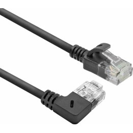 Black 5 meters U/UTP CAT6A LSZH Slimline patch cable with RJ45 connectors 90° angled right to straight