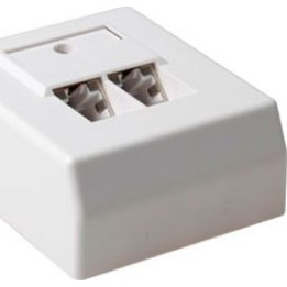 Surface-mounted, shielded, 2-port German-style CAT5E
