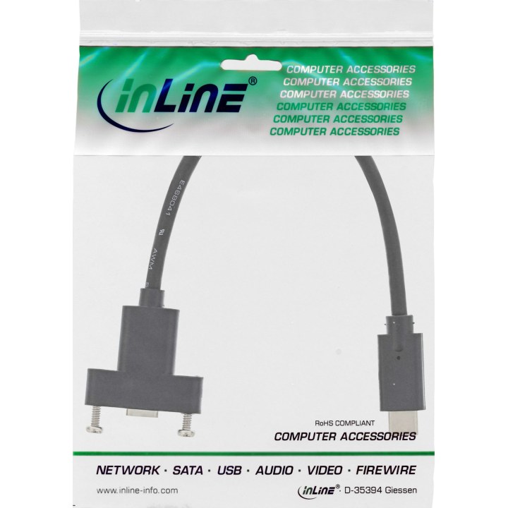 INLINE USB 3.1 adapter cable: Type C plug to Type C panel socket, 0.2 m, black