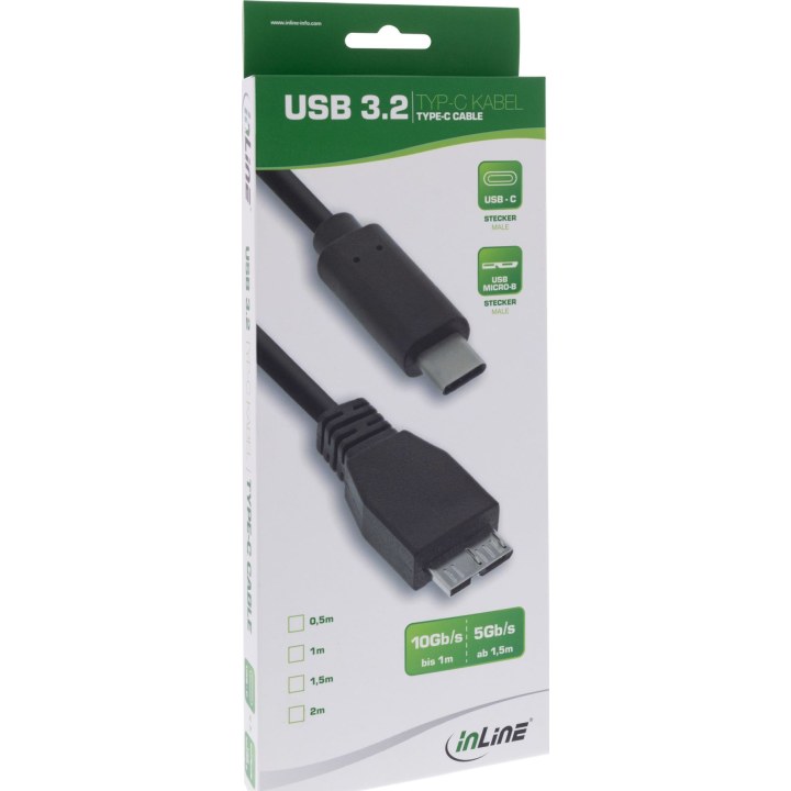 Cable USB 3.1 INLINE tipo C a conector Micro-B, negro, 0,5 m