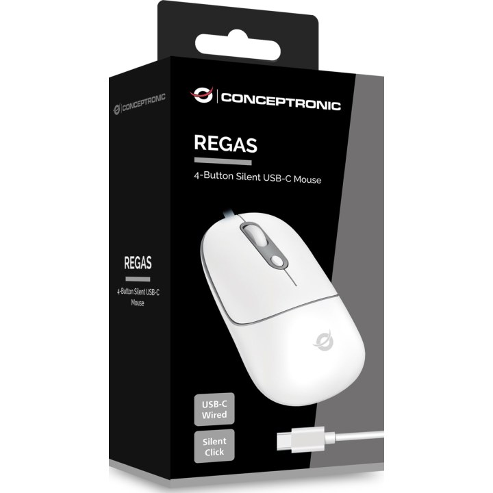 USB-C Silent 4-Button Optical Mouse with Scroll Wheel, white