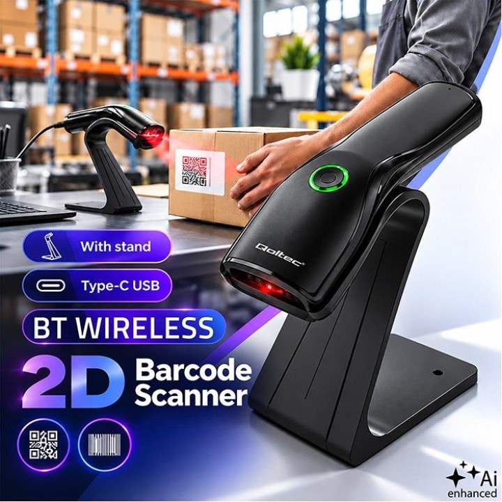 Drahtloser Barcode-Scanner, 1D-/2D-Scanner mit Ständer, USB