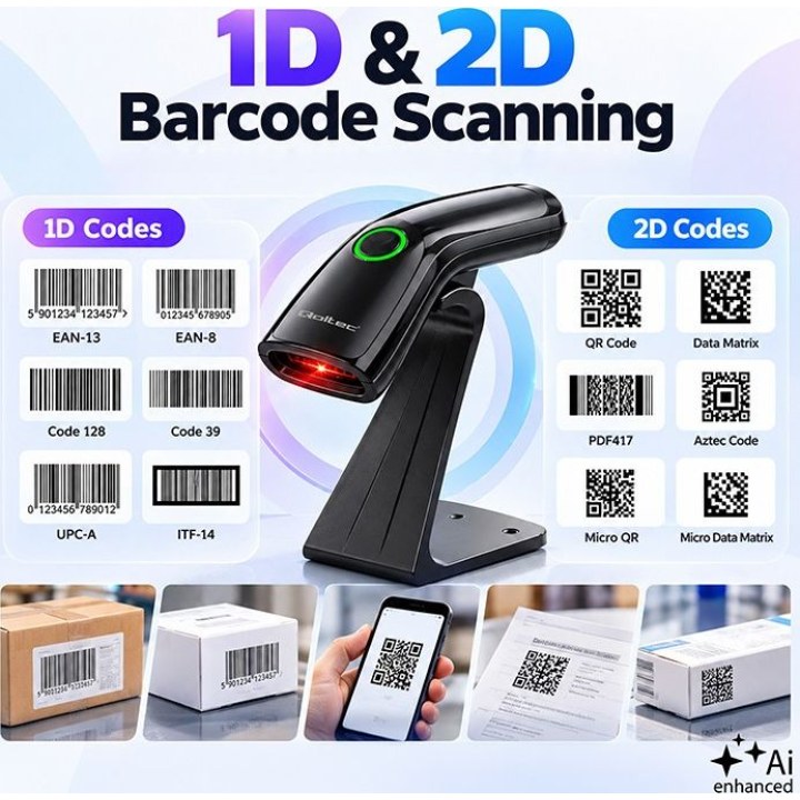 Wireless barcode scanner 1D 2D scanner stand USB